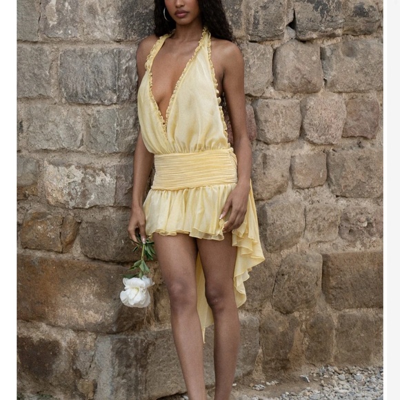 Yellow Mini Halter Dress - Picture 1 of 3